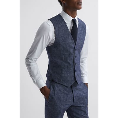 Reiss Prince Of Wales Check Waistcoat — Indigo Size: 36 | Waistcoats Outlet | Heren | Blauw