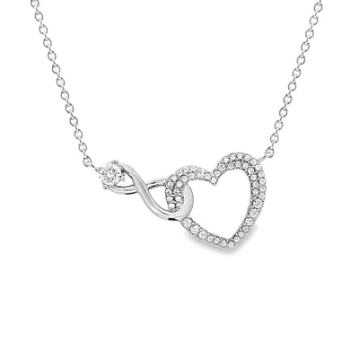 Juwelier Emo - Hart & infinity Ketting Zilver met Zirkonia - 45 CM