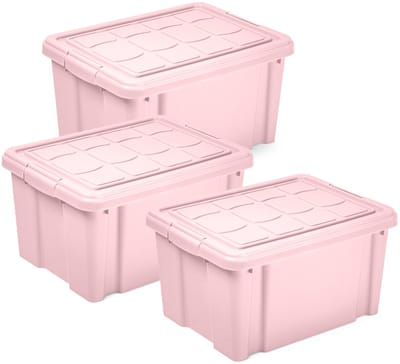 Plasticforte Multi Storage Opslagbox met deksel - 3x - roze - 16 liter - 40 x 30 x 21 cm - kunststof - opbergdoos - opbergen