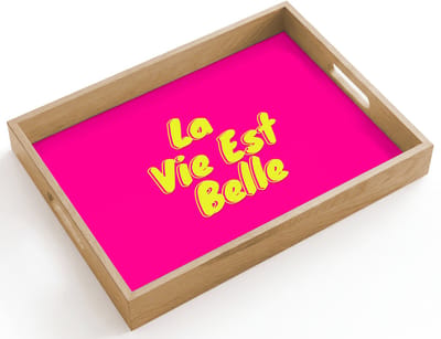 Dienblad hout 40x30 cm - Schootdienblad - Quote - Retro - Roze - Borrelplank rechthoek - Plateau dienbladen