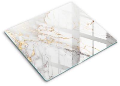 Wallfluent Spatscherm Keuken - Wit Spatglas Keuken - 60x52 cm - Licht Marmer Met Goud Achterwand Glasplaat Keuken - Natuurlijke patronen Rechthoekig Spatscherm Keuken