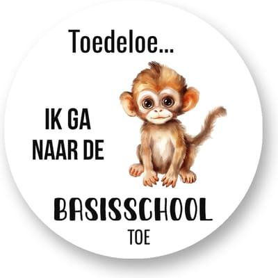 Traktatie stickers Afscheid Kleuterschool- begin Basisschool - toedeloe ik ga naar de basisschool toe- Sluitsticker | Kinder Traktatie - Traktatiestickers Pimp Studio
