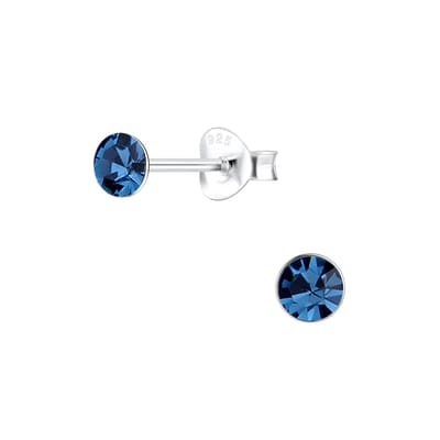 Joy|S - Zilveren ronde oorbellen - 4 mm oorknoppen - montana donker blauw