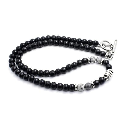 Sorprese kralenketting black & marble - ketting - kralenketting -zwart-grijs - met marble stones - 45 cm - 6 mm kralen - cadeau - Model Z