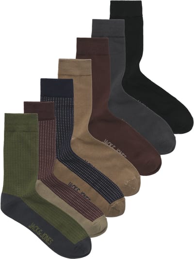 JACK&JONES ADDITIONALS JACTYLER SOCKS 7 PACK Heren Sokken - Shitake Overland Trek - Forest River - Night Sky - Chocolate Plum - Shitake - Forest River