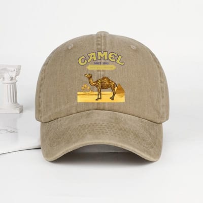 Vintage “Camel” Woestijnscène Print Gewassen Baseballpet - Verstelbare Unisex Vintage Pet voor Buiten Wandelen en Bergbeklimmen kaki