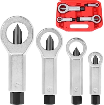 GELLDG 4 Stuks Moerensplitserset - 9-12 mm, 12-16 mm, 16-22 mm, 22-27 mm - Geschikt voor Vastzittende, Geroste of Beschadigde Moeren - Roestvast Staal - Inclusief Opbergkoffer - Geschikt voor Ringsleutels en Steeksleutels