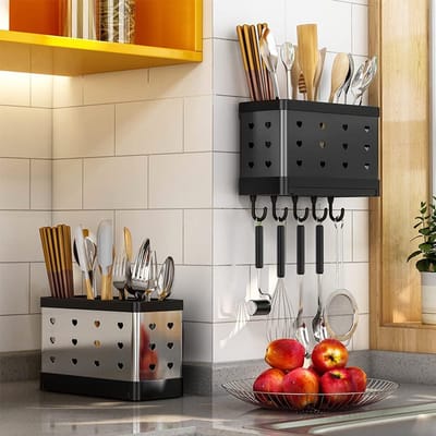 bestekhouder zwart, bestekhouder keuken, bestekcontainer, bestekorganizer, roestvrijstalen keukengerei-organizer, voor het opbergen van bestek en kookgerei