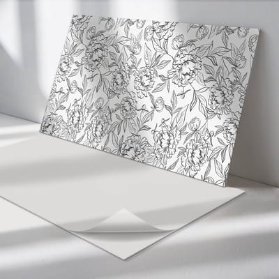 Wallfluent Vinyl Wandpaneel - Bloemenpatroon met bladeren Wandpaneel PVC - 100 cm x 50 cm - Zwart en wit Vinyl Wandpaneel - 1 stuk - Rechthoekig Wandbekleding Vinyl - Bloemen Wandpaneel - Zelfklevend Wandpaneel - Wandpaneel Keuken en Badkamer