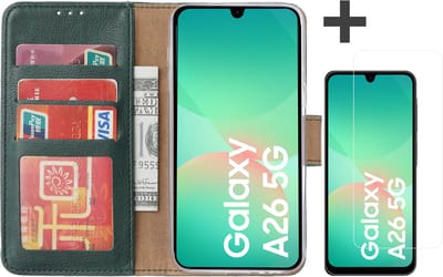 Hoesje met Screenprotector Geschikt voor Samsung Galaxy A26 – Arara bookcase met pasjeshouder - Groen