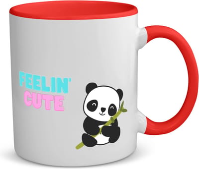 Akyol - feelin cute panda koffiemok - theemok - rood - Panda - panda liefhebbers - verjaardag - dieren liefhebbers - cadeau - kado - geschenk - verjaardagscadeau - 350 ML inhoud