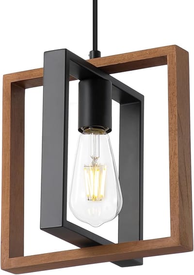 KZQ Industriële Kleine Hanglamp Met Snoer - Hout En Metaal E27 Voor Keukeneiland Boerderijstijl - Geschikt Voor Eetkamer Slaapkamer Hal En Entree