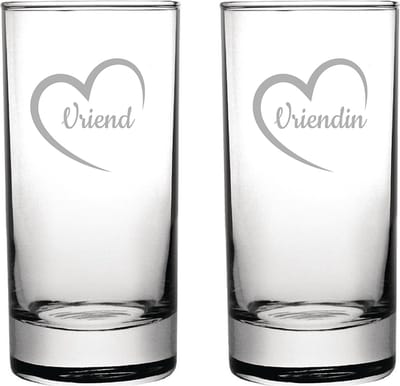 Gegraveerde Longdrinkglas 28,5cl Vriend met hartje & Vriendin met hartje