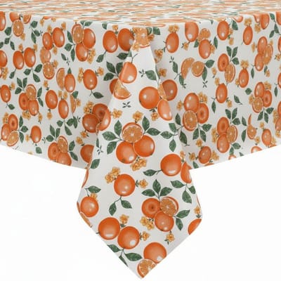 Protecttable - Rond Mexicaans Tafelzeil Sinaasappel Wit ⌀118cm - Tafelkleed Afwasbaar - Kunststof