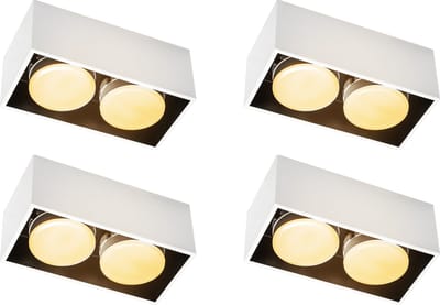 Cube Plafondlamp met 2 lichtpunten - Draaibaar licht - Staal - 20 x 8 cm - GX53 - Wit - 4PACK - Plafonniere - Plafonnieres - Plafoniere slaapkamer - Plafondlampen - Badkamerlamp - Plafond lamp