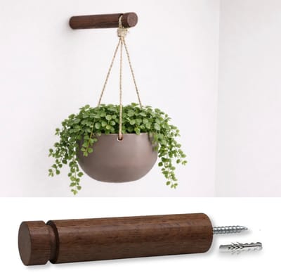 Hoya living - Plantenhaak - Walnoot hout ø24mm - Plantenhanger Wandhaak - incl. Zwart S-haakje