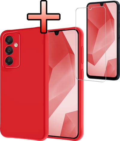 Hoesje - Met Screenprotector - Geschikt voor Samsung Galaxy A16 - Sterk & Shockproof - Back Cover - Siliconen Case - Telefoon Hoes - Rood