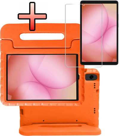Hoes - Geschikt voor Samsung Galaxy Tab A11 - Met Screenprotector - Kinderhoes Shockproof Bumper - Kidsproof Case - Tablet Hoesje - Kinder Cover - Oranje