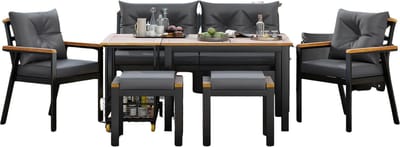 Eettafelset -Tuinmeubelset - Loungeset - Tuinlounge Lounge Set - Lounge Set - Voor Tuin of Terras - Tuinmeubelen voor 6-7 Personen met Fauteuils & Eetkar - Afneembare en Wasbare Hoezen