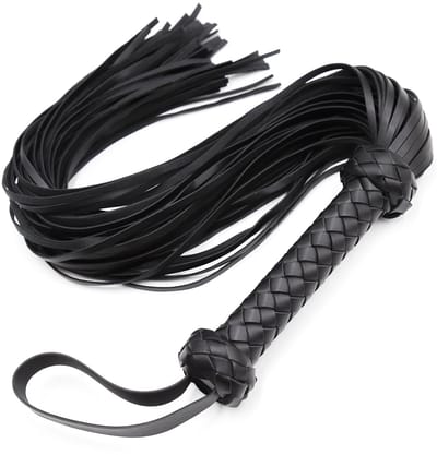 Smart Moves - Flogger - PU Leer - Gevlochten Handvat - 65 cm - Zwart