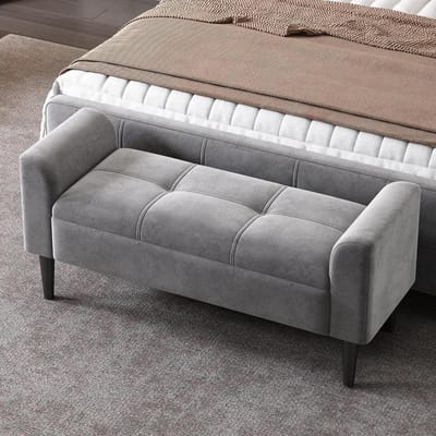 Gestoffeerde bank - Eetkamerbank bedkruk - Comfortabel zitten - Elegant doorgestikt patroon - 116 x 44 x 56 cm - Grijs