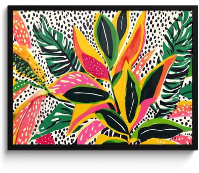Poster in lijst - Fotolijst 80x60 cm - Posters - Tropisch - Bladeren - Zwart - wit - Posterlijst zwart - Decoratie - Wanddecoratie woonkamer - Muurdecoratie slaapkamer