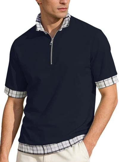 Casual Heren Polo - Ruiten Kraag - Blauw - Zwart