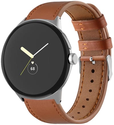 Leren bandje - RVS - geschikt voor Google Pixel Watch 3 (45 mm) en Pixel Watch 4 (45mm) - gespsluiting - bruin