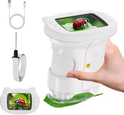 Microscoop - Kinder microscoop - Draagbare microscoop voor kindere -1000X 4K digitale microscoop - Uitgerust met een 2,4-inch IPS-scherm - 8 LED-lampjes - Wetenschappelijk en educatief speelgoed - 3-12 jaar oud - Kerstcadeaus - wit