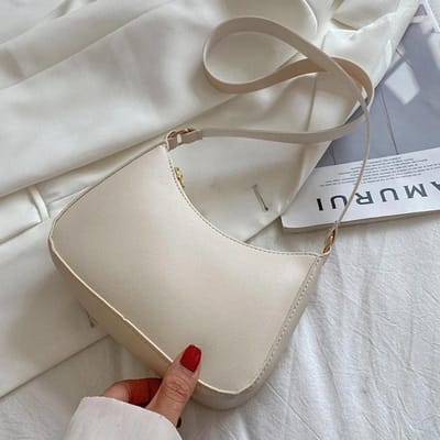 Nieuwe Mode Retro Handtassen Effen Kleur Leer Schoudertas Onderarmtas Casual Dames Handtassen wit