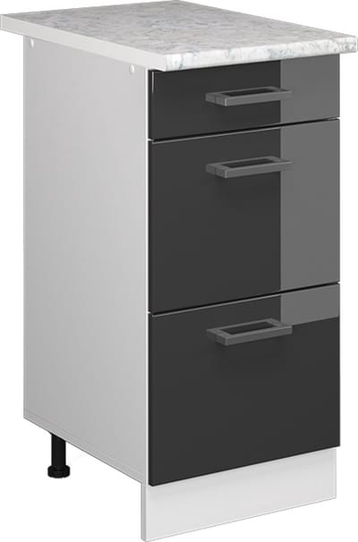 Vicco R-Line Keukenonderkast – 40 cm met laden, met marmeren werkblad Antraciet Hoogglans