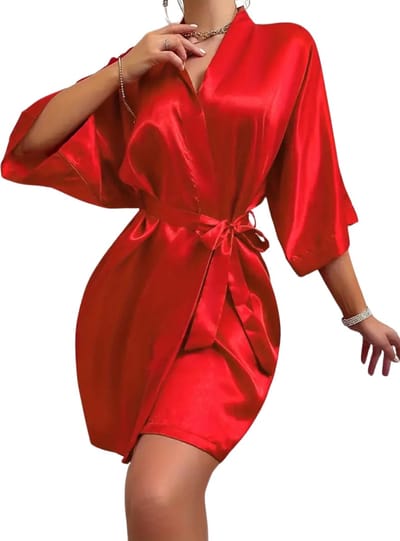Livano Satijnen Badjas Dames - Kimono - Kamerjas - Satijn - Ochtendjas - Pyjama - Rood - Maat S