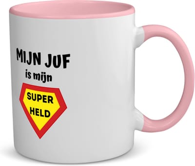Akyol - mijn juf is mijn superheld koffiemok - theemok - roze - Juf - super juf - verjaardag - cadeautje voor juf - juf artikelen - kado - geschenk - collega's - 350 ML inhoud
