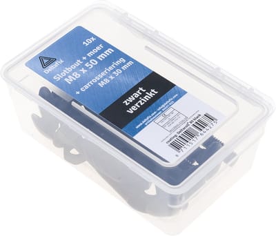 Deltafix slotbout M8 x 50 mm - zwart gecoat - verzinkt - met moer, ring en carrosseriering - 10 stuks