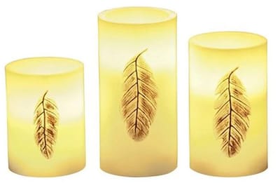 3 x LED Wachskaarsen Golden Feather Wit/Goud warm wit voor 3 x AAA batterij met schakelaar