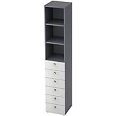 Combinatiekast TOPAS LINE, 6 dossierhoogtes, legborden + 6 laden, grafiet/wit