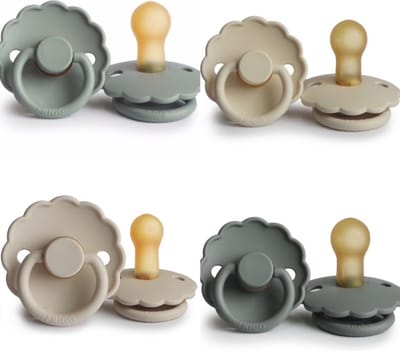 FRIGG DAISY Fopspeen set 4 stuks Sage,French Gray,Sandstone en Cream 0-6 maand