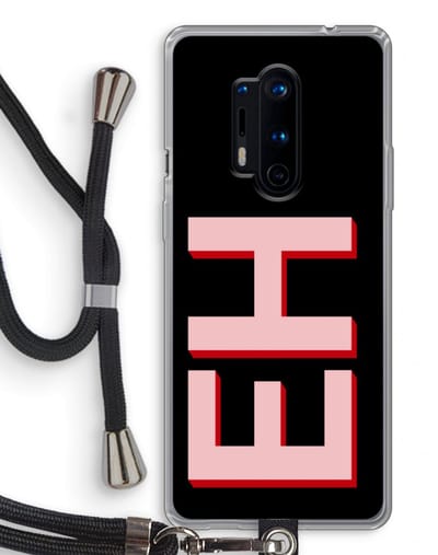 Gepersonaliseerd - Case Company® - Hoesje met koord geschikt voor OnePlus 8 Pro hoesje met Koord - Monogram - Telefoonhoesje met Zwart Koord - Bescherming aan alle Kanten en Over de Schermrand