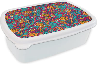 Broodtrommel Wit - Lunchbox - Brooddoos - Hippie - Flora - Abstract - Patroon - 18x12x6 cm - Volwassenen