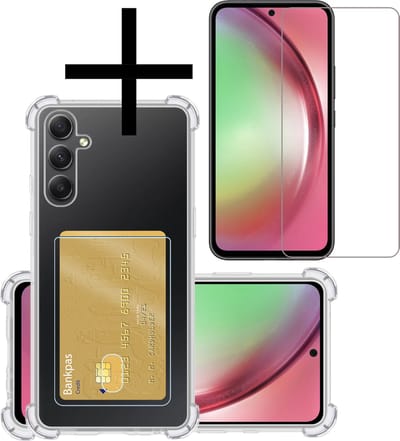 Hoesje - Geschikt voor Samsung Galaxy A54 - Met Screenprotector - En Pashouder - En Kaarthouder - Telefoon Hoes Shockproof - Siliconen Case - Back Cover - Shock Proof - Pasjes Houder - Transparant