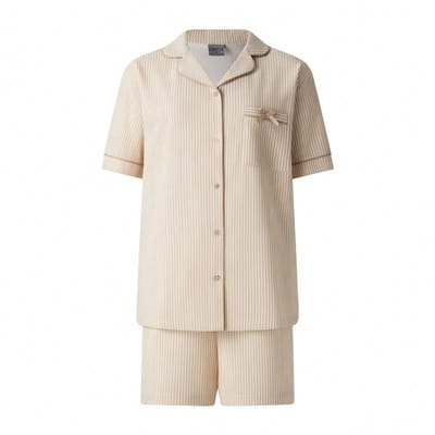 Lunatex - dames shortama 124268 doorknoop - korte pyjamaset - zand - maat M
