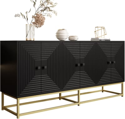 Schoenenkast - Modern - Zwart - Drie Dubbele Deuren - Groot Opbergruimte - Matte Afwerking - Stijlvol voor Woonkamer, Eetkamer & Kantoor