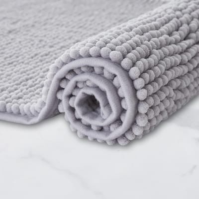 Badmat - 70 x 120 cm (Rechthoekig) - Anti-Slip - Super absorberend - machinewasbaar - Polyester - Glad geweven - Hoogpolig - Thermoplastisch rubber (TPR) - Gewicht : 1150 Gram - Kleur : Grijs