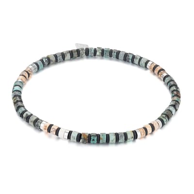 Twice As Nice Armband in edelstaal, steentjes, turquoise en bruin 21cm