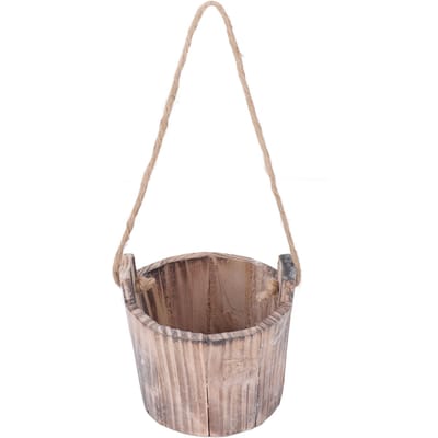 Ronde Houten Bloempot in Vintage Rustieke Stijl, Wandmontage, Tuinbloempot voor Tuin en Terras gray