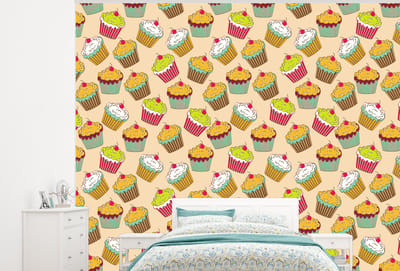 Behang - Fotobehang Patronen - Eten - Cupcake - Breedte 300 cm x hoogte 240 cm