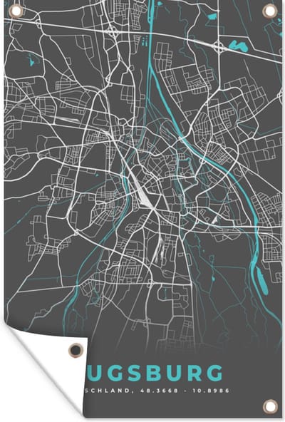 Muurdecoratie Stadskaart – Kaart – Augsburg – Blauw – Duitsland – Plattegrond - 120x180 cm - Tuinposter - Tuindoek