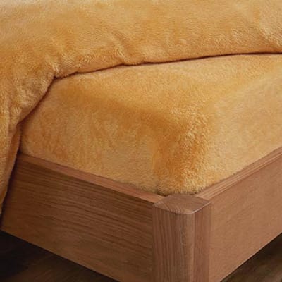 Teddy fleece hoeslaken thermisch warm knuffelzacht luxe beddengoed - okergeel - tweepersoons