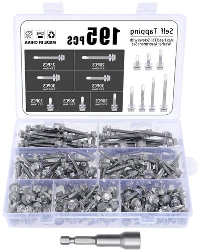 Pack van 195 Zeskant Houtschroeven 5.5 x 16-50 mm - RVS - Zeskantschroeven met Boorpunt - Incl. Boor - Groot Assortiment Houtschroeven - Klusbenodigdheden - 7 Maten