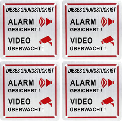 Bewakingsborden - Alarm Stickers - Huis Beveiligen - Weerbestendig Aluminium - 10x10cm Set - Rood Zwart
